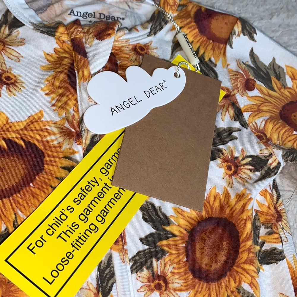 NWT Angel Dear Sunflowers Yellow Brown Footie One Piece 6-9M Bamboo - Picture 3 of 9